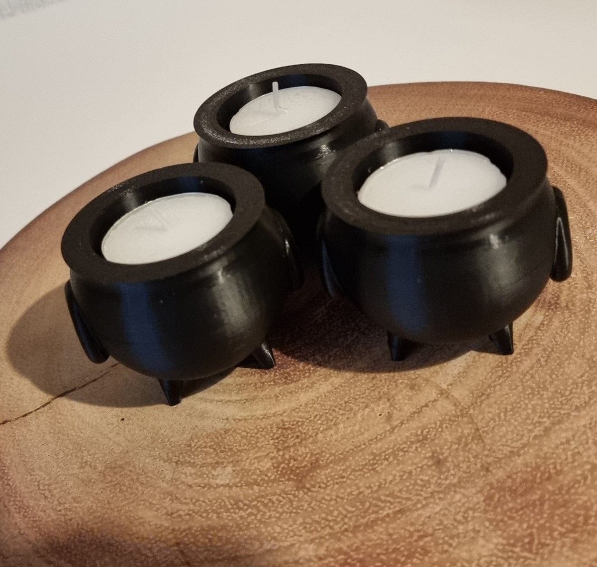 Set of three spooky cauldron tea light holders for Halloween décor