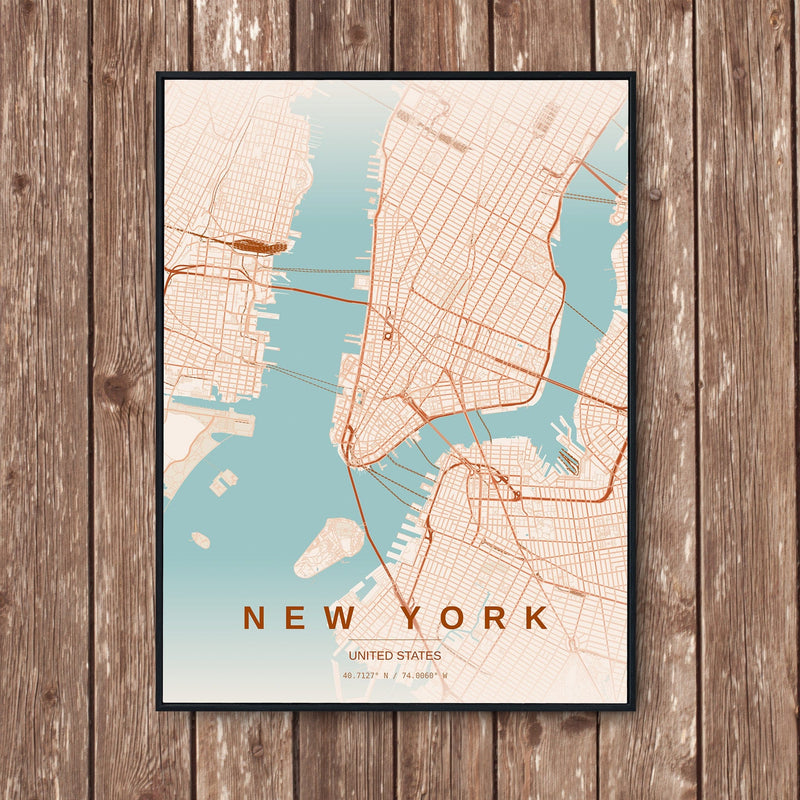 New York map print featured in the wedding and anniversary map gift guide