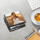 Wedding photograph printed on a personalised slate coaster