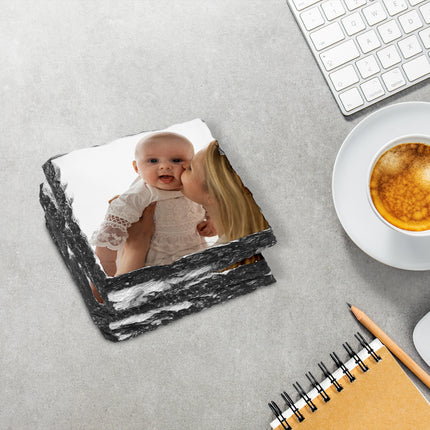Christening photo printed on a slate coaster
