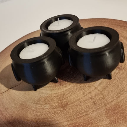 Spooky Cauldron Tea Light Holders – Set of 3 Halloween Decor 