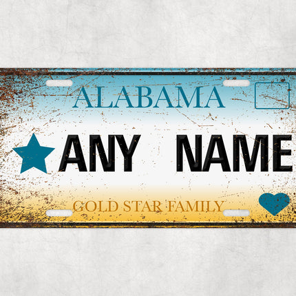 Custom Alabama License Plate Sign, Personalized Gold Star Family Plate, USA Military Tribute Gift, Veteran Memorial Sign, Car Wall Decor