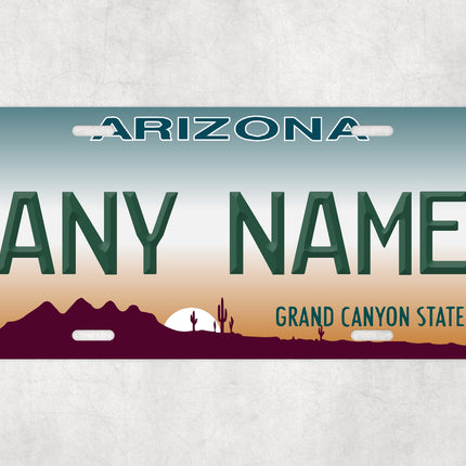 Custom Arizona License Plate Sign, Grand Canyon State Personalized Plate, Sunset Desert Design Wall Art, USA Car Sign Gift