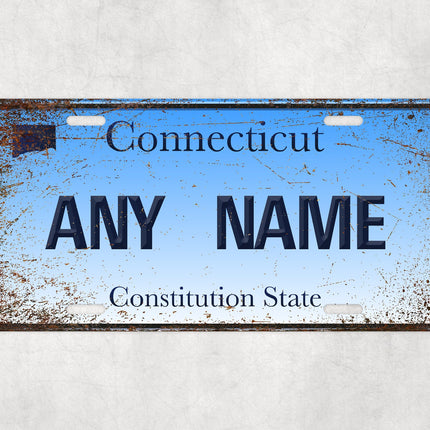 Custom Connecticut License Plate Sign, Constitution State Personalized Plate, USA Car Sign Gift, Blue State Wall Decor, Novelty Name Plate