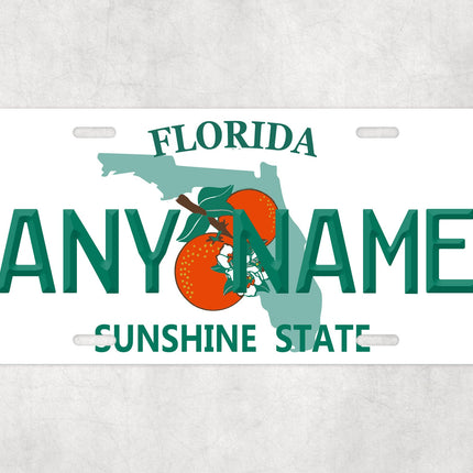 Custom Florida License Plate Sign, Sunshine State Personalized Plate, Orange Design USA Wall Decor, Novelty Car Sign Gift for Him