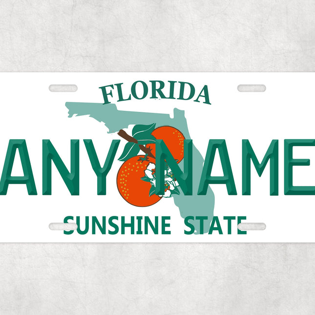Custom Florida License Plate Sign, Sunshine State Personalized Plate, Orange Design USA Wall Decor, Novelty Car Sign Gift for Him