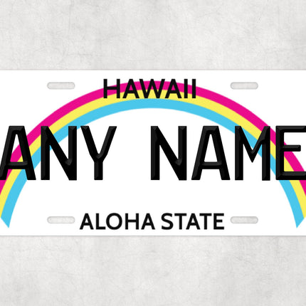 Custom Hawaii License Plate Sign, Aloha State Rainbow Plate, Personalized Wall Decor Gift, Tropical Name Sign, USA Car Plate Art