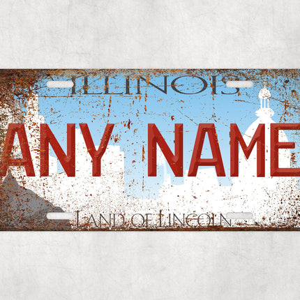 Custom Illinois License Plate Sign, Land of Lincoln Personalized Plate, Abraham Lincoln State Sign, USA Car Wall Art Gift, Name Decor