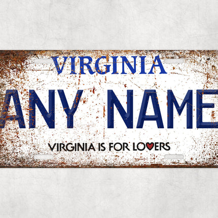 Custom Virginia License Plate Sign, Virginia Is For Lovers Personalized Plate, Romantic State Wall Art Gift, USA Car Sign for Couples
