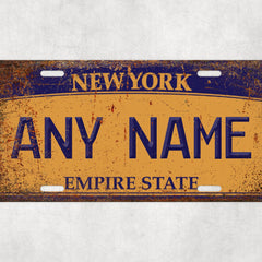 Custom New York License Plate Sign, Empire State Yellow Plate Wall Art, Personalised Novelty Plate Gift, Car Garage Decor