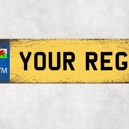 Welsh Number Plate Sign, CYM Novelty Plate, Custom Man Cave or Shed Sign, Wales Flag Decor, Personalised Gift for Him