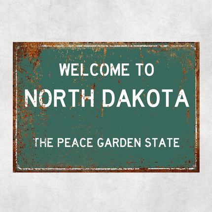 Welcome to North Dakota Sign, North Dakota Metal Sign, North Dakota Gift, North Dakota Gifts, North Dakota Peace Green State
