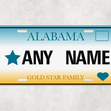 Custom Alabama License Plate Sign, Personalized Gold Star Family Plate, USA Military Tribute Gift, Veteran Memorial Sign, Car Wall Decor