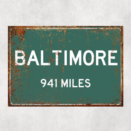 PERSONALIZED BALTIMORE Sign, Baltimore City Distance Sign, City of Baltimore Gift, Baltimore Gifts, Baltimore Souvenir, Baltimore Signs