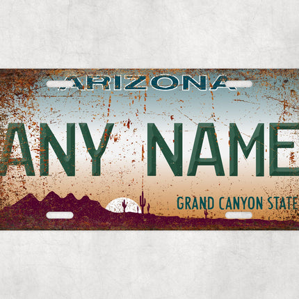 Custom Arizona License Plate Sign, Grand Canyon State Personalized Plate, Sunset Desert Design Wall Art, USA Car Sign Gift