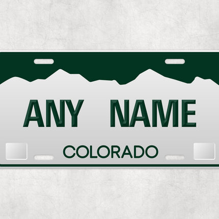 Custom Colorado License Plate Sign, Mountain Design Personalized Plate, USA State Car Wall Art, Green and White Name Sign Gift