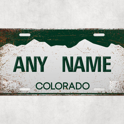 Custom Colorado License Plate Sign, Mountain Design Personalized Plate, USA State Car Wall Art, Green and White Name Sign Gift