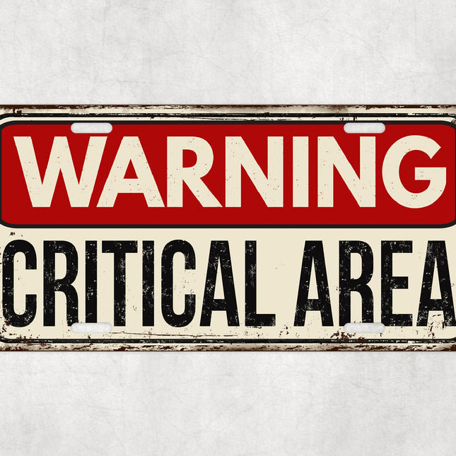 Warning Critical Area Sign, Funny Danger Wall Sign, Distressed Metal Plate, Man Cave Garage Decor, Rustic Wall Art, Novelty Warning Plaque