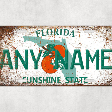 Custom Florida License Plate Sign, Sunshine State Personalized Plate, Orange Design USA Wall Decor, Novelty Car Sign Gift for Him