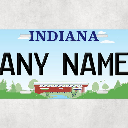Custom Indiana License Plate Sign, Personalized Name Wall Decor, Covered Bridge Plate, USA State Gift, Novelty Car Sign for Him or Her