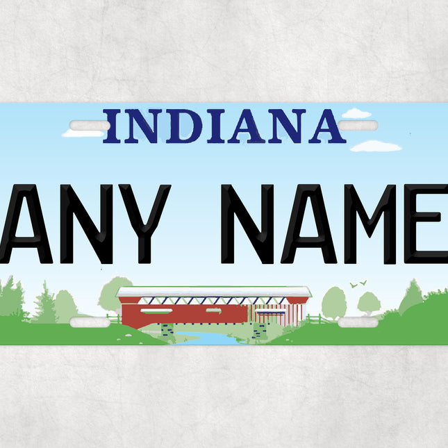 Custom Indiana License Plate Sign, Personalized Name Wall Decor, Covered Bridge Plate, USA State Gift, Novelty Car Sign for Him or Her