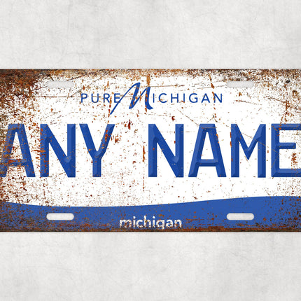 Custom Michigan License Plate Sign, Pure Michigan Rusty Plate, Personalized Name Sign, Wall Decor Gift, Vintage State Plate Art