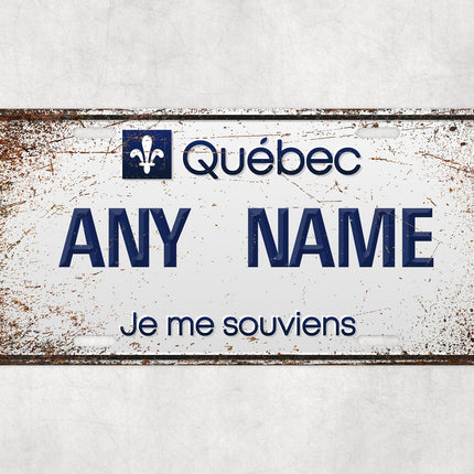 Custom Quebec License Plate Sign, Rusty Vintage Name Plate, Je Me Souviens Wall Decor, Personalized Canada Sign Gift, French Car Plate Art