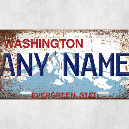 Custom Washington License Plate Sign, Evergreen State Personalized Plate, USA State Wall Art Gift, Mountain Name Decor, Novelty Car Sign