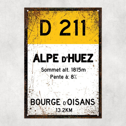 Alpe D'Huez D211 - Vintage Style Tour de France Cycling Sign - Gift for Cyclist, cycling sign, metal sign, biking sign,