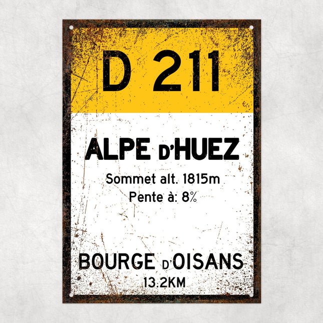 Alpe D'Huez D211 - Vintage Style Tour de France Cycling Sign - Gift for Cyclist, cycling sign, metal sign, biking sign,