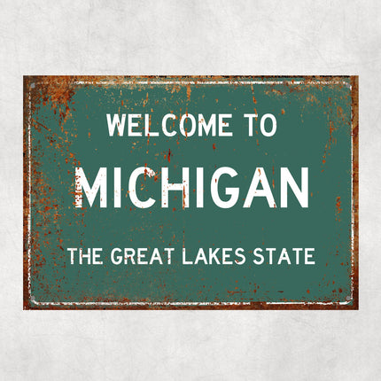 Welcome to Michigan Sign, Michigan Metal Sign, Michigan Gift, Michigan Gifts, Michigan Souvenir, Michigan Great Lakes State