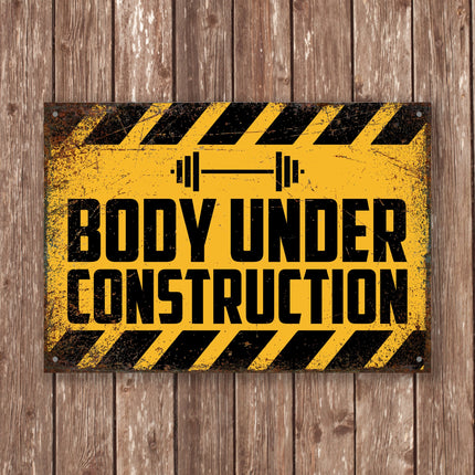 Body Under Construction - Gym Decor - Work Out Sign - Fitness Gym Sign - Vintage Style Sign