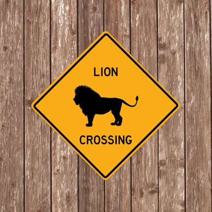 LION CROSSING SIGN - Lion Crossing Signs, Lions, Warning Lion Crossing, Lion Signs, Lion Decor, Lion Xing, Yellow Sign, Lions Crossing sign 