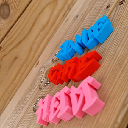 Graffiti style Keyring Keychains | Backpack Tags, 3D Printed Keychains, Kid's Name Tags, Grafitti Keyrings, Charms, School Bag Names