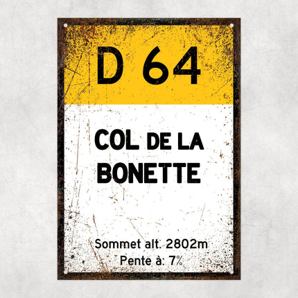 Col De La Bonette D64 - Vintage Style Tour de France Cycling Sign - Gift for Cyclist, cycling sign, metal sign, biking sign,