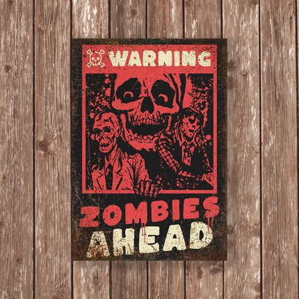 Warning Zombies Ahead Sign - Zombies Decor - Halloween Zombies Sign - Warning Sign - Vintage Style Sign