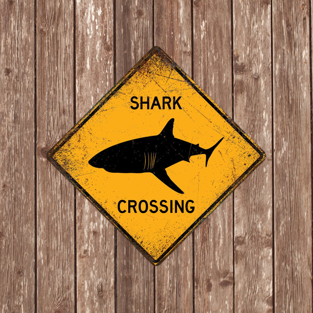 Shark CROSSING SIGN - Shark Crossing Signs, Sharks, Warning Shark Crossing, Shark Signs, Shark Decor, Shark Xing,Yellow Sign,Sharks Crossing