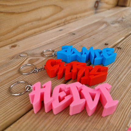 Graffiti style Keyring Keychains | Backpack Tags, 3D Printed Keychains, Kid's Name Tags, Grafitti Keyrings, Charms, School Bag Names
