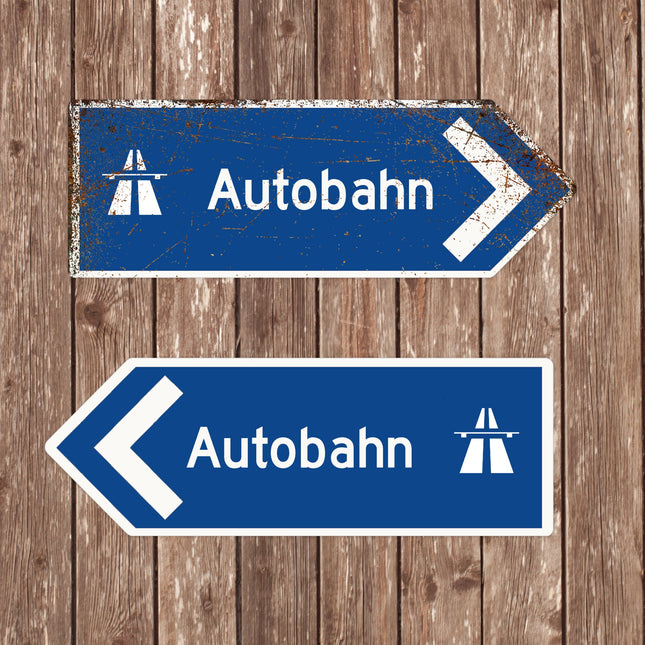 Customizable Autobahn Directional Arrow Sign - Choose Clean or Distressed Rusted Finish