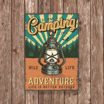 Summer Camping Adventure Metal Sign – Rustic Lantern Wild Life Outdoor Decor, Life is Better Outdoor Wall Art