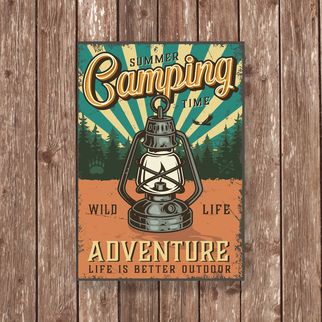 Summer Camping Adventure Metal Sign – Rustic Lantern Wild Life Outdoor Decor, Life is Better Outdoor Wall Art