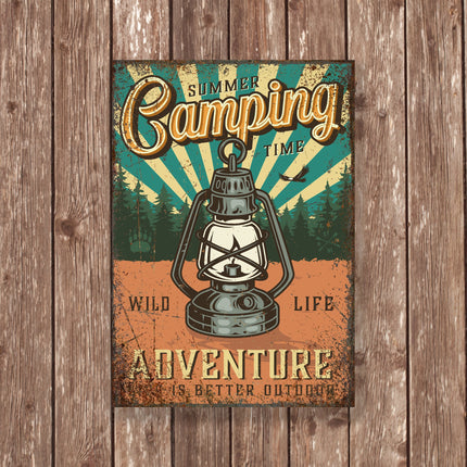 Summer Camping Adventure Metal Sign – Rustic Lantern Wild Life Outdoor Decor, Life is Better Outdoor Wall Art