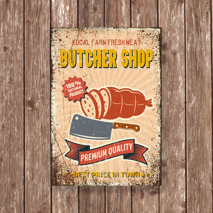 Butcher Shop Metal Sign – Retro Meat Market Wall Art, Premium Quality Deli Decor, Cleaver Kitchen Sign