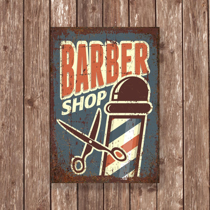 Vintage Barber Shop Pole Sign, Retro Hair Salon Metal Wall Art, Classic Scissors Barbershop Decor Gift