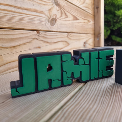 Personalized Pixel Style Gaming Nameplate – Custom Blocky Design with Your Name and Choice of Font Color, Perfect for Gamers, Desk Accessory