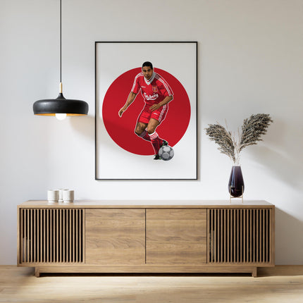 John Barnes Liverpool FC Poster – Classic Carlsberg Kit Wall Art, Retro Football Print, Iconic Reds Player Gift, 90s Soccer Decor for Fans