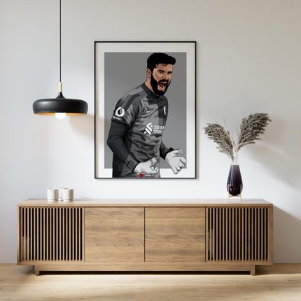 Alisson Becker Liverpool FC Poster – Goalkeeper Wall Art in Grey Kit, Football Print for Reds Fans, Iconic LFC Player Gift,Soccer Home Decor