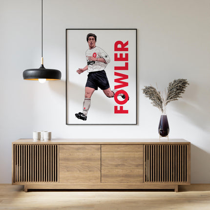 Robbie Fowler Liverpool FC Poster – Classic White Kit Football Print, Striker Wall Art, Reds Legend Gift, Retro Soccer Decor for LFC Fans