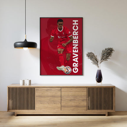 Ryan Gravenberch Liverpool FC Poster – Midfielder Wall Art in Red Kit, Football Print for Reds Fans, Dutch Player Gift,Modern LFC Room Decor