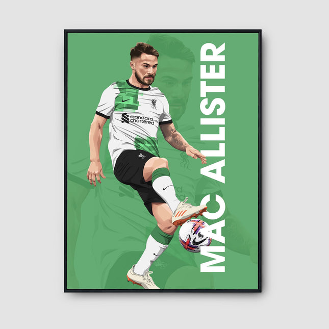 Alexis Mac Allister Liverpool FC Poster – Green Away Kit Football Wall Art, Midfielder Print for Reds Fans, Argentina Star Soccer Room Decor